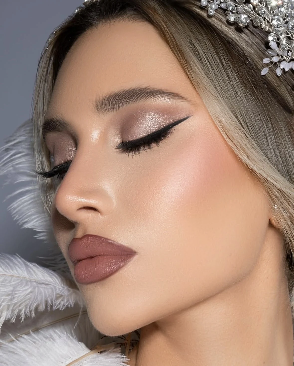 Soft sparkle and warm rose tones for an occasion look.